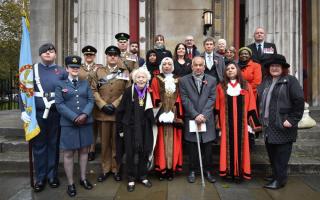 Anne Clarke with dignitaries at the Camden Civic Service on Remembrance Sunday (Image: Camden Council)